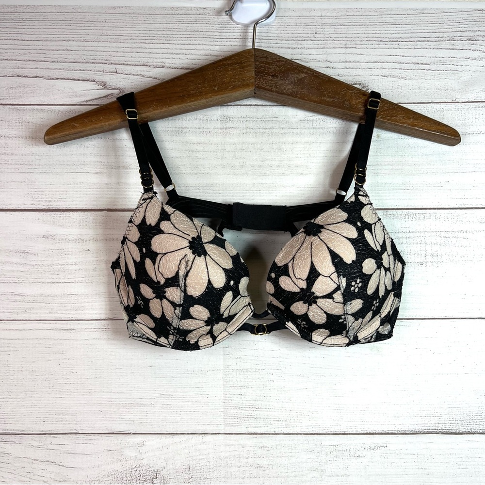 Victoria's Secret Very Sexy Push-Up Bra Black Beige Floral Size 34C